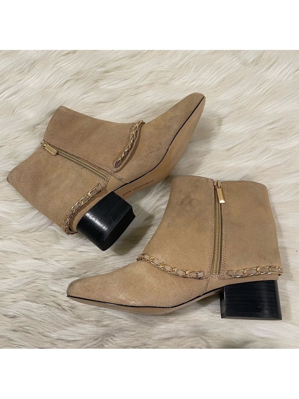 Women’s Karl Lagerfeld Cassie Tan Suede Leather Boots 6 US! - Picture 6 of 10